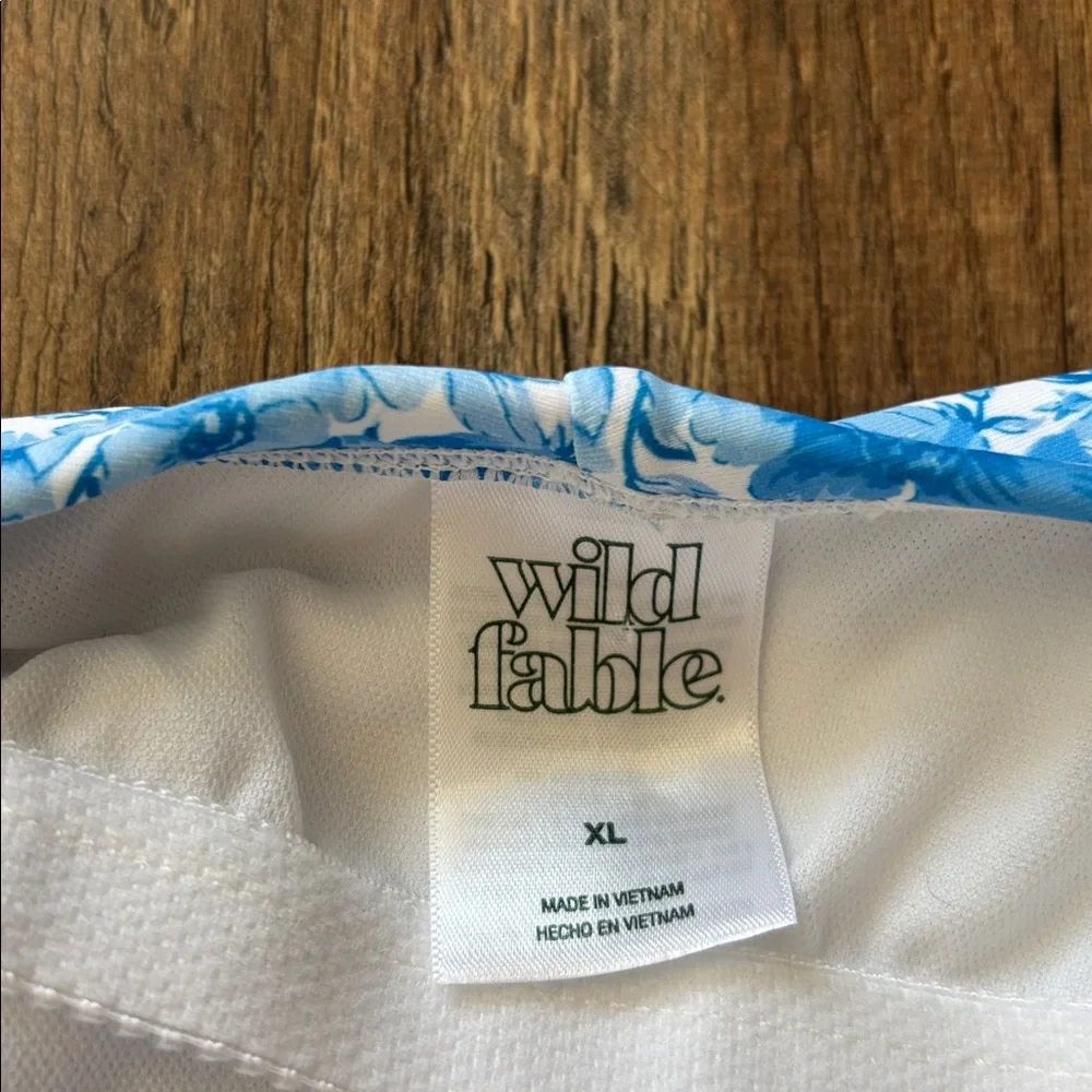 Wild Fable Blue and White Floral Extra High Leg Cheeky One Piece Swimsuit XL New